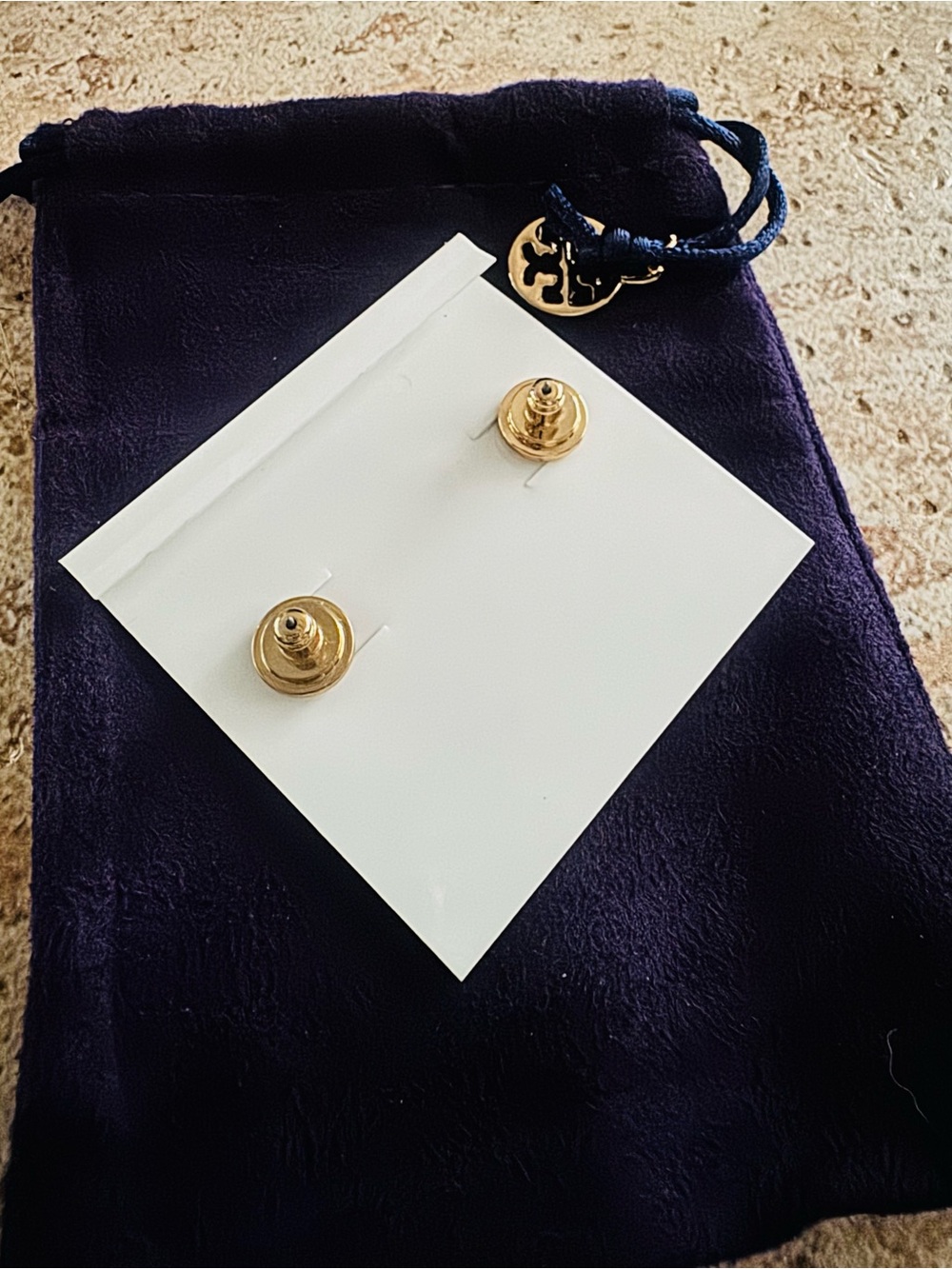 Tory Burch Black Enamel Heart Stud Earrings - Gold Trim NWT & DUSTY!!! - Picture 3 of 4